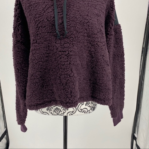 Z By Zella Sheila Fleece Hooded Pullover plum black. Sherpa.  Super soft. - Picture 4 of 14